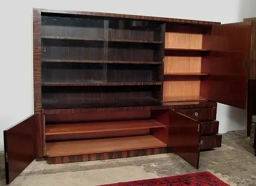 Praktischer Bauhaus / Art Deco Bücherschrank aus Macassar - Holz Antik Kolosseum