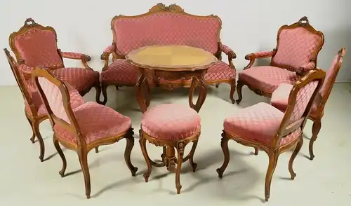 Elegante 9-teilige Louis Philippe Sitzgruppe aus Nussbaum Antik Kolosseum