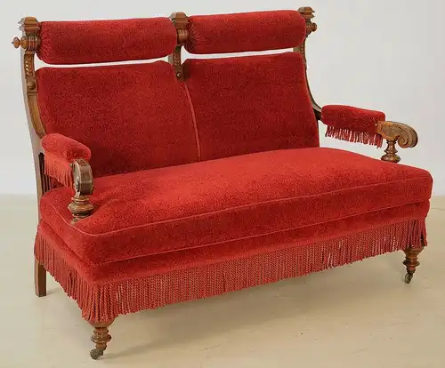Elegante vierteilige Gründerzeit Sitzgruppe mit roten Bezügen Antik Kolosseum