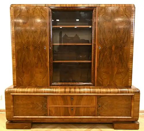 Schöner Art Deco Bücherschrank mit unglaublichem Furnierbild Antik Kolosseum