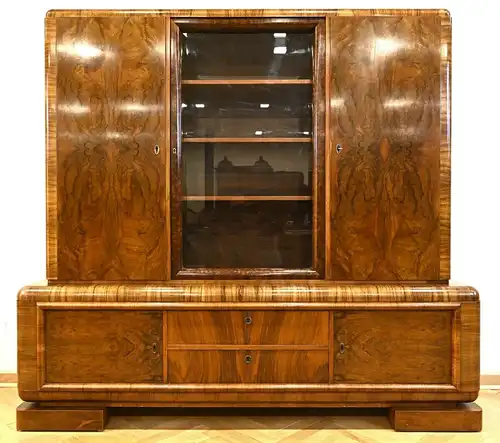 Schöner Art Deco Bücherschrank mit unglaublichem Furnierbild Antik Kolosseum