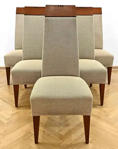 Fünf elegante Nussbaum Stühle aus dem Art Deco Antik Kolosseum
