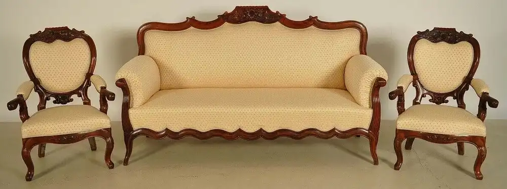 Restaurierter Louis Philippe Damensalon Sofa / zwei Sessel Antik Kolossuem 0