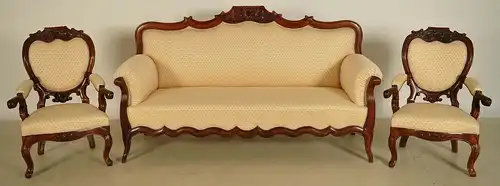 Restaurierter Louis Philippe Damensalon Sofa / zwei Sessel Antik Kolossuem