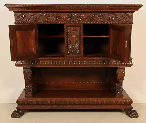 Neorenaissance Highboard mit schönem Schnitzwerk um 1920 Antik Kolosseum