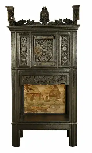 Neogotischer Kabinettschrank aus Eiche mit schönen Schnitzereien Antik Kolosseum