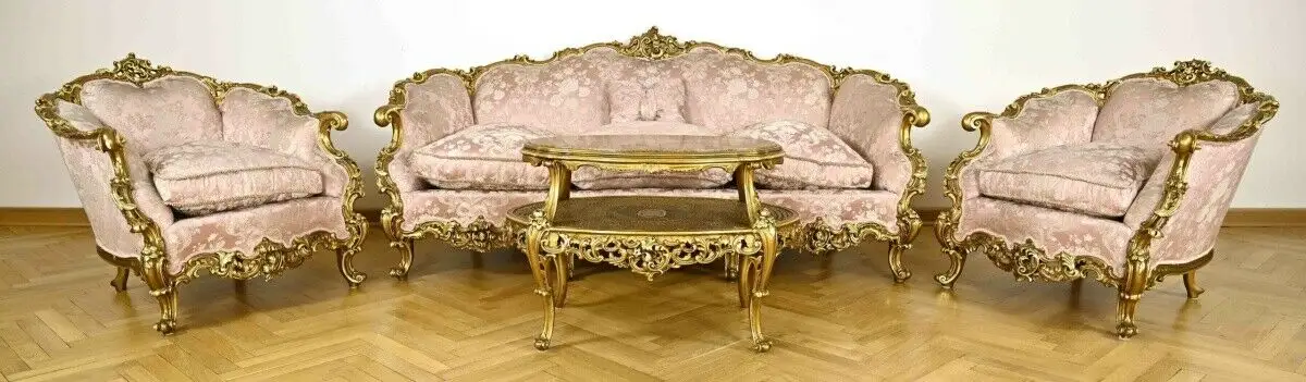 Exquisite Salonsitzgruppe im Neorokoko-Stil Sofa, Sessel, Tisch Antik Kolosseum 0