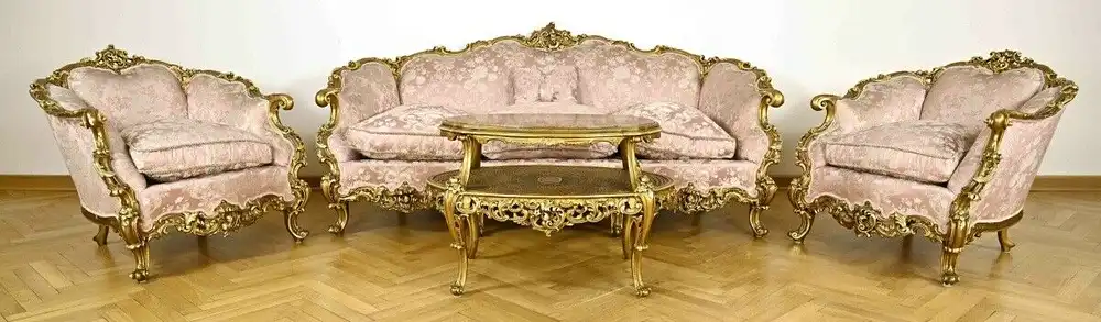 Exquisite Salonsitzgruppe im Neorokoko-Stil Sofa, Sessel, Tisch Antik Kolosseum 0
