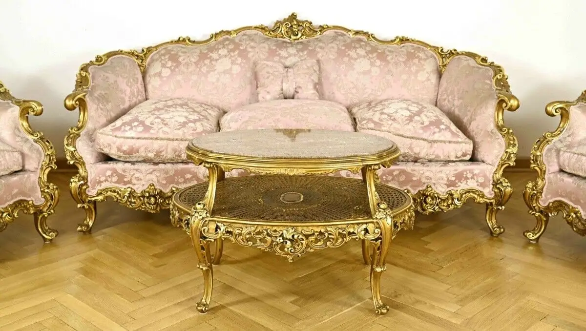 Exquisite Salonsitzgruppe im Neorokoko-Stil Sofa, Sessel, Tisch Antik Kolosseum 1