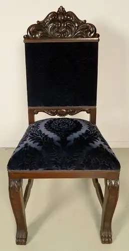 Zwei Neorenaissance Stühle aus Nussbaum mit blauem Polster Antik Kolosseum