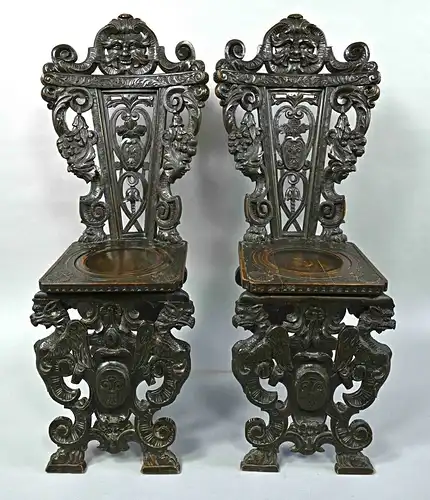 Paar dekorative Scabelli Stühle, Italien 19 Jahrhundert Antik-Kolosseum