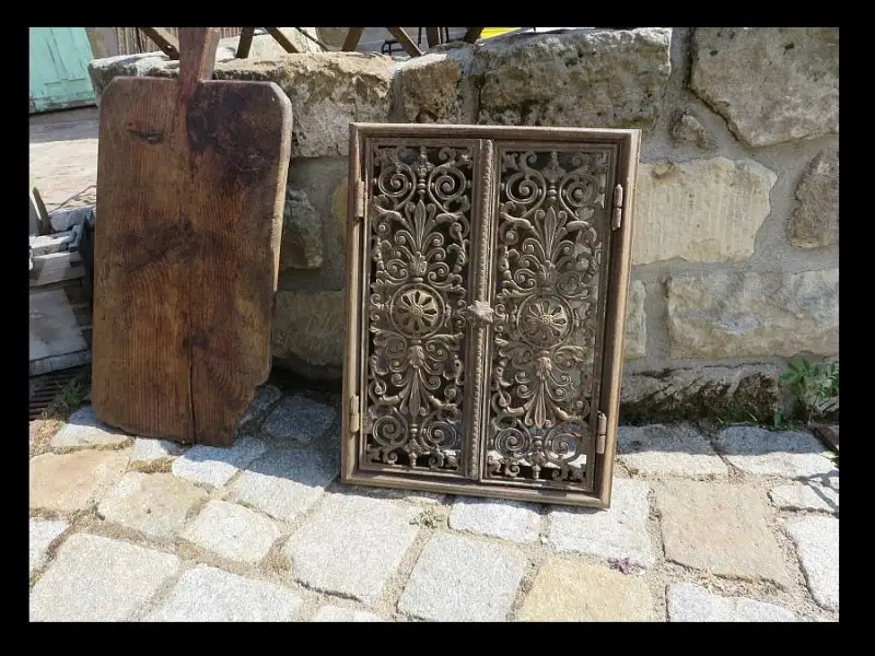 EXTRA große Jugendstil Ofen Klappe Türen Kamin Lüftung  mit Rahmen  um 1900 0