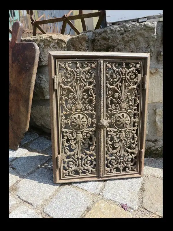 EXTRA große Jugendstil Ofen Klappe Türen Kamin Lüftung  mit Rahmen  um 1900 1
