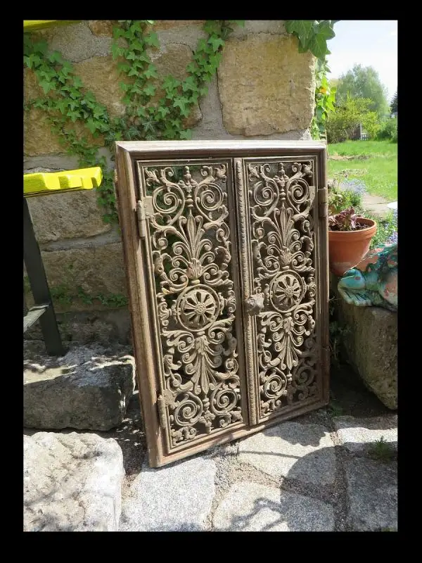 EXTRA große Jugendstil Ofen Klappe Türen Kamin Lüftung  mit Rahmen  um 1900 3