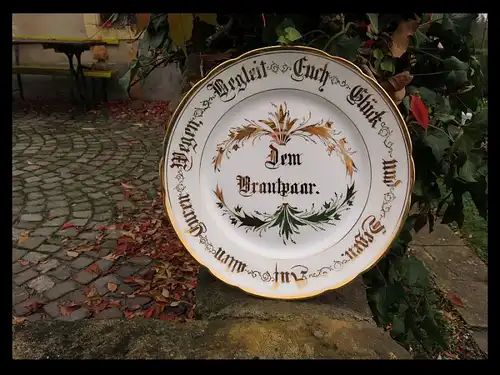 Goldene Hochzeit Glückwunsch Porzellan Teller / Dem Brautpaar / um 1900 TOP RAR