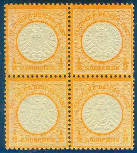 1/2 Gr. großer Schild postfrischer Viererblock Marke links oben mit PF II "Farb- 