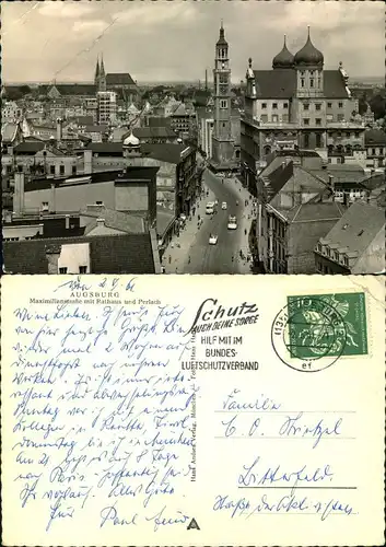 Postkarte27577 - Augsburg - Maximilianstraße mit Rathaus und Perlach