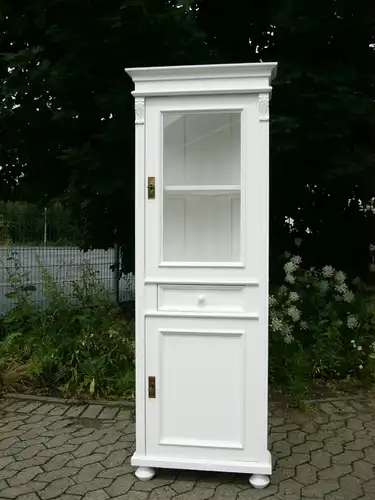 Eckvitrine Eckschrank weiß massiv im Landhaus Stil Glas Schrank