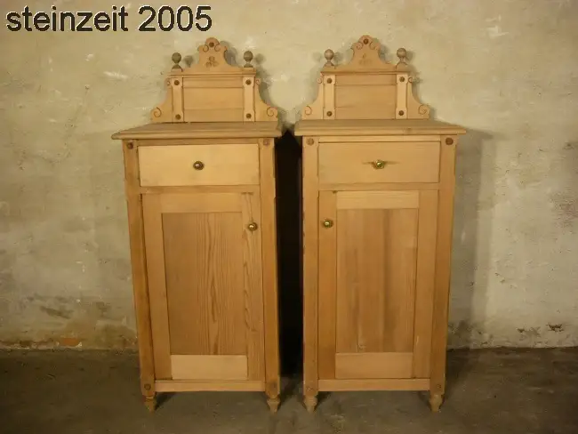 1 Paar Nachttische Nachtschrank antik Weichholz alt Jugendstil um 1900 Jhd. 0