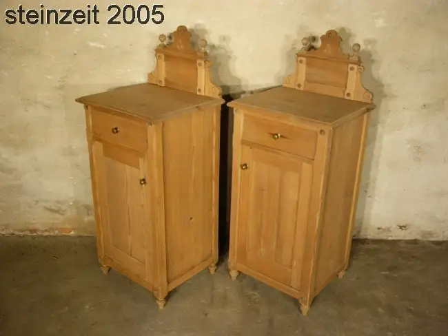 1 Paar Nachttische Nachtschrank antik Weichholz alt Jugendstil um 1900 Jhd. 7