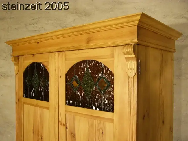 Schrank antik Gründerzeit Weichholz Bleiglas Dielenschrank um 1900 Jhd. 11