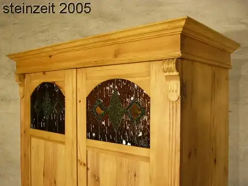 Schrank antik Gründerzeit Weichholz Bleiglas Dielenschrank um 1900 Jhd.