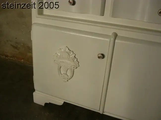 Buffet Art Déco geschliffenes Glas antik Küchenschrank weiß um 1930 Jhd. 15