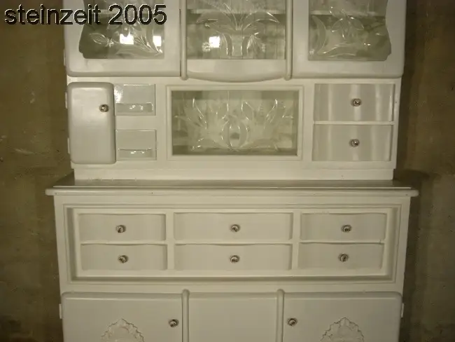 Buffet Art Déco geschliffenes Glas antik Küchenschrank weiß um 1930 Jhd. 2