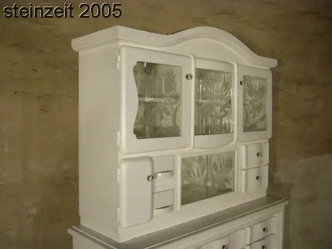 Buffet Art Déco geschliffenes Glas antik Küchenschrank weiß um 1930 Jhd. 24