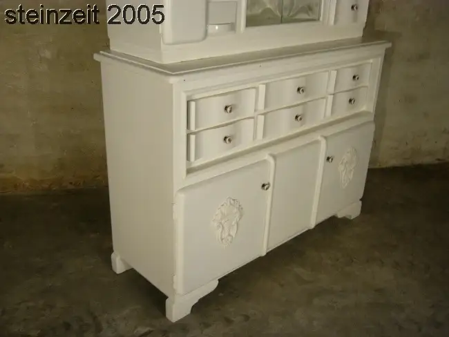 Buffet Art Déco geschliffenes Glas antik Küchenschrank weiß um 1930 Jhd. 25