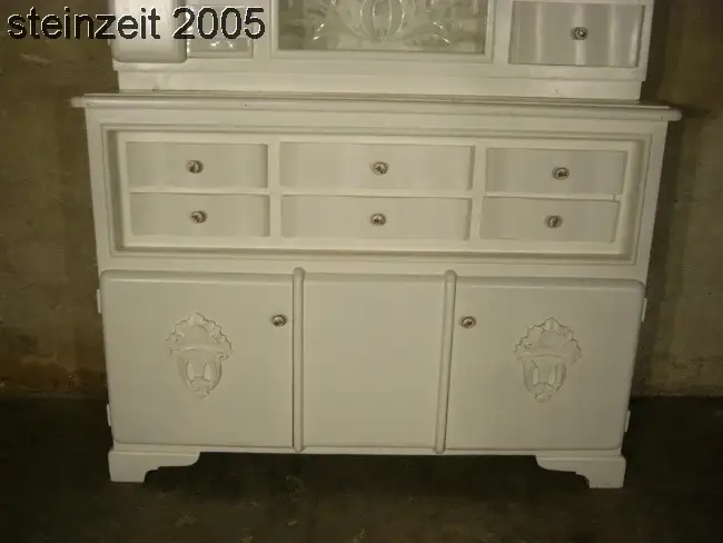 Buffet Art Déco geschliffenes Glas antik Küchenschrank weiß um 1930 Jhd. 3