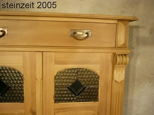 Vertiko Weichholz antik Bleiglas Kommode Schrank um 1900 0