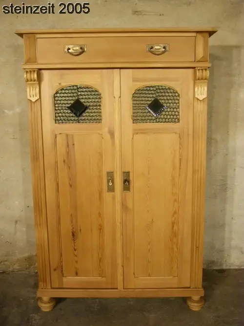 Vertiko Weichholz antik Bleiglas Kommode Schrank um 1900 1