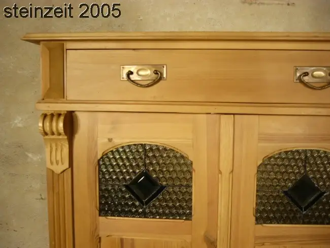 Vertiko Weichholz antik Bleiglas Kommode Schrank um 1900 2