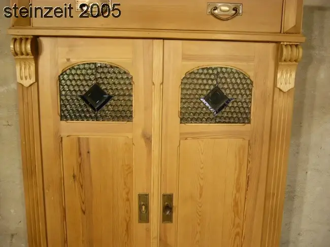 Vertiko Weichholz antik Bleiglas Kommode Schrank um 1900 3