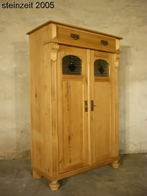 Vertiko Weichholz antik Bleiglas Kommode Schrank um 1900 7