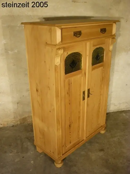 Vertiko Weichholz antik Bleiglas Kommode Schrank um 1900 8