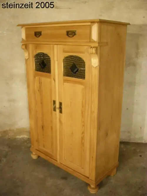 Vertiko Weichholz antik Bleiglas Kommode Schrank um 1900 9