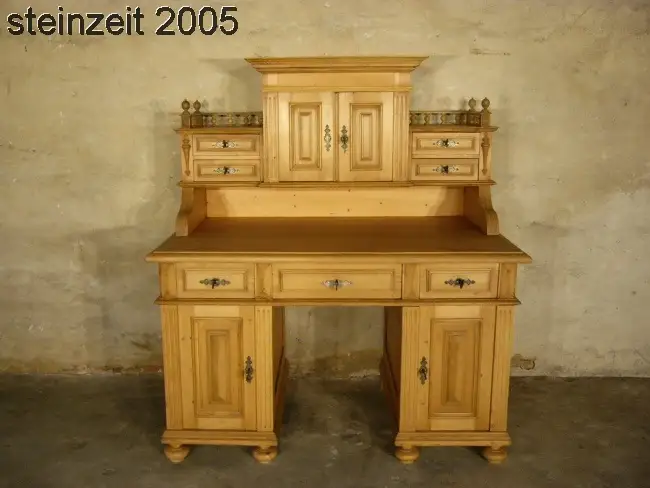 Schreibtisch antik Gründerzeit Weichholz aus Adelsbesitz mit Aufsatz um 1880 0