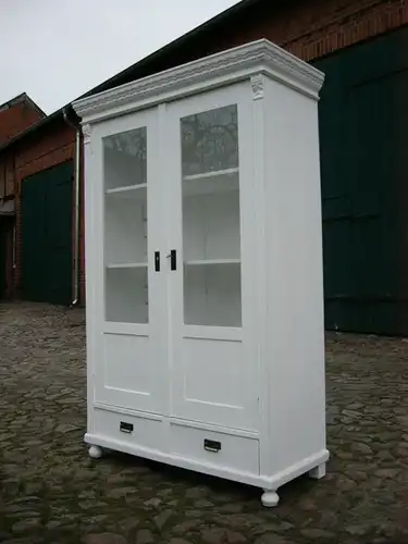 Vitrine Jugendstil weiß antik im Landhaus Stil Schrank Regal um 1900 Jhd.