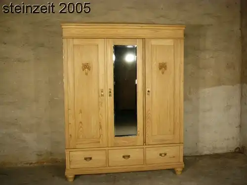 Schrank Jugendstil antik 3 türig Weichholz zerlegbar mit Spiegel um 1900 Jhd.