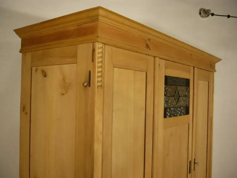 Schrank gigantisch antik Jugendstil Weichholz Bleiglas 3 türig um 1900 Jhd. 1