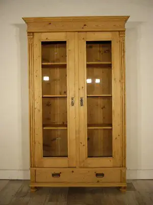 Vitrine Gründerzeit antik Weichholz 180° Türen Glas Schrank um 1900 Jhd. 0