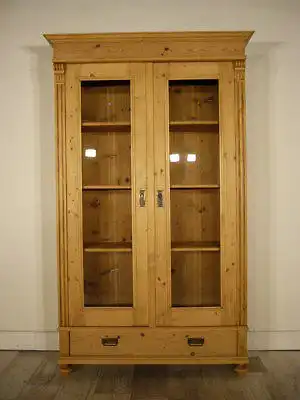 Vitrine Gründerzeit antik Weichholz 180° Türen Glas Schrank um 1900 Jhd.