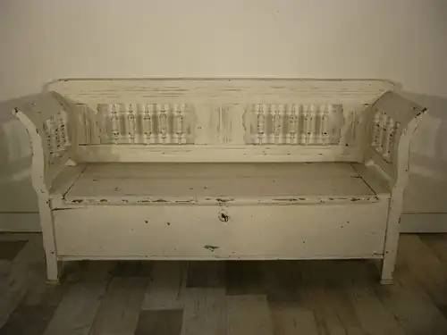 Truhenbank Sitzbank Gründerzeit weiß Shabby Chic um 1900 Jhd.