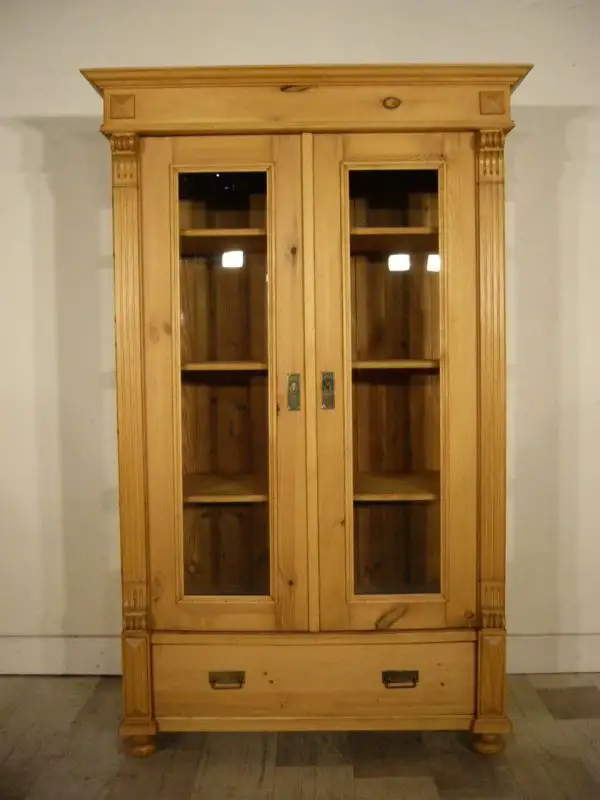 Vitrine antik 3 seitig verglast Weichholz Sammlervitrine Gründerzeit um 1900 Jhd 1