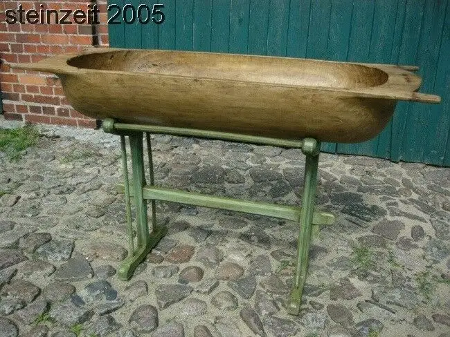 Mulde Mulle Molde Backmolle restauriert antik mit Ständer um 1900 Jhd Lindenholz 9