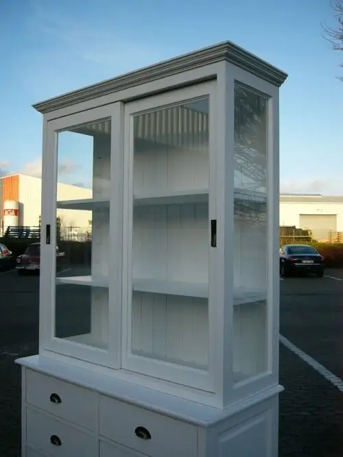 Vitrine 3 seitig verglast im Shabby Look Apothekerkommode weiß 0