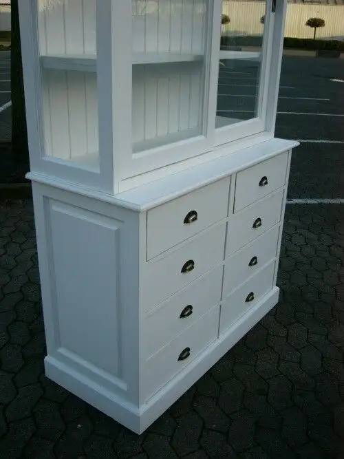 Vitrine 3 seitig verglast im Shabby Look Apothekerkommode weiß 11