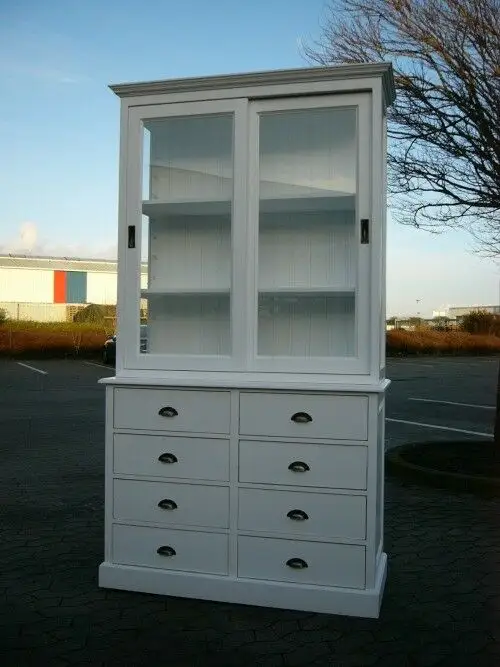 Vitrine 3 seitig verglast im Shabby Look Apothekerkommode weiß 2